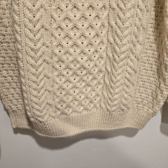 Vintage Orvis Cable Knit Sweater Mens L Cream Wool Fisherman Crew Neck Ireland - Picture 4 of 12